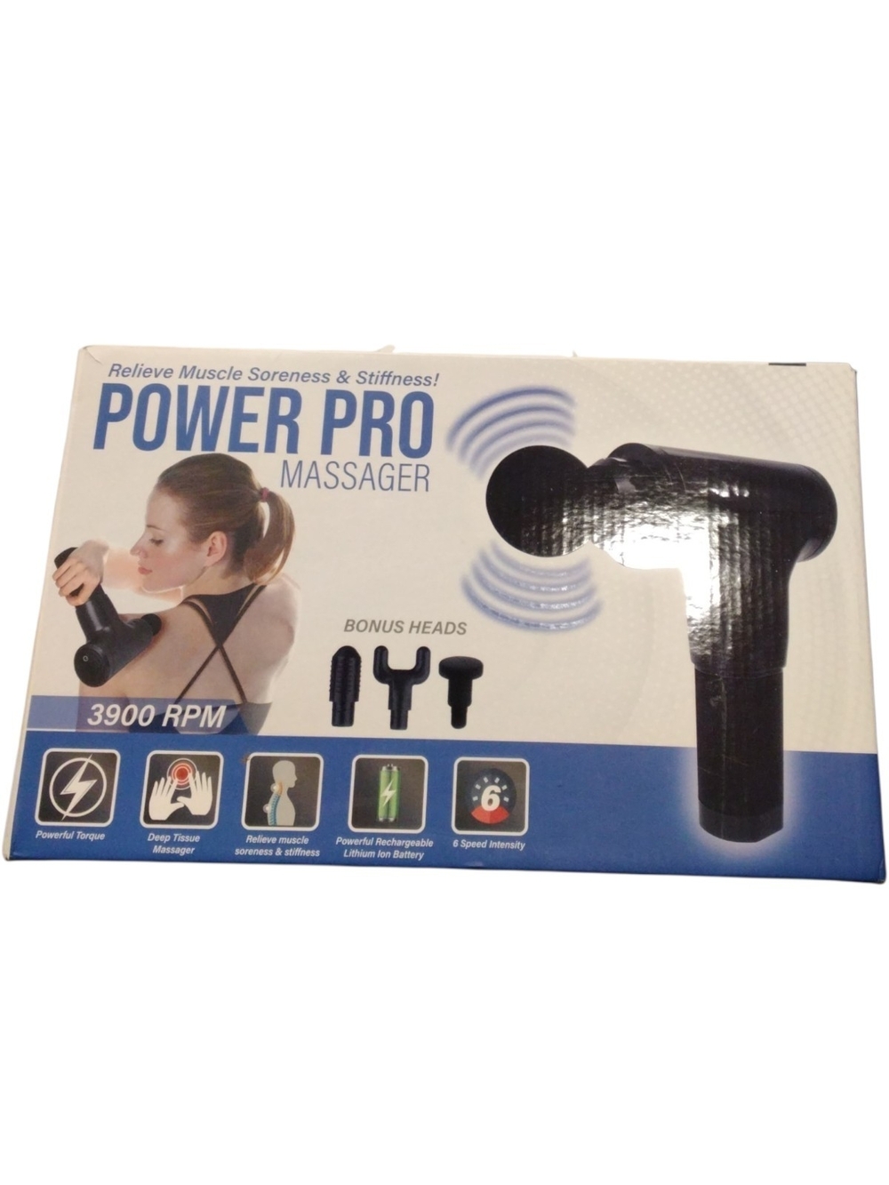 Power Pro 3900 RPM Massager 6 Speeds with 4 Interchangeable Heads - Black NIB
6